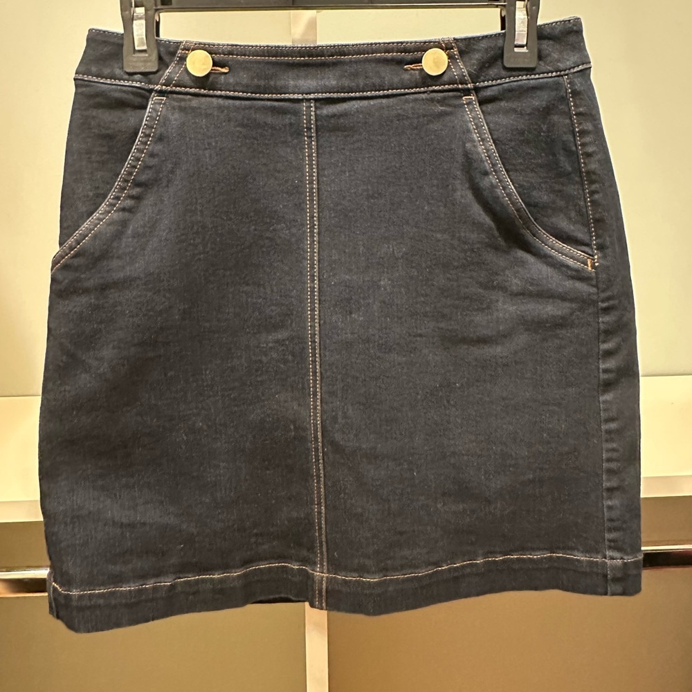 Loft Denim Skirt with Gold Button Detail